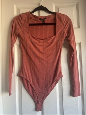 Forever 21 Long Sleeve Square Neck Bodysuit - Rust